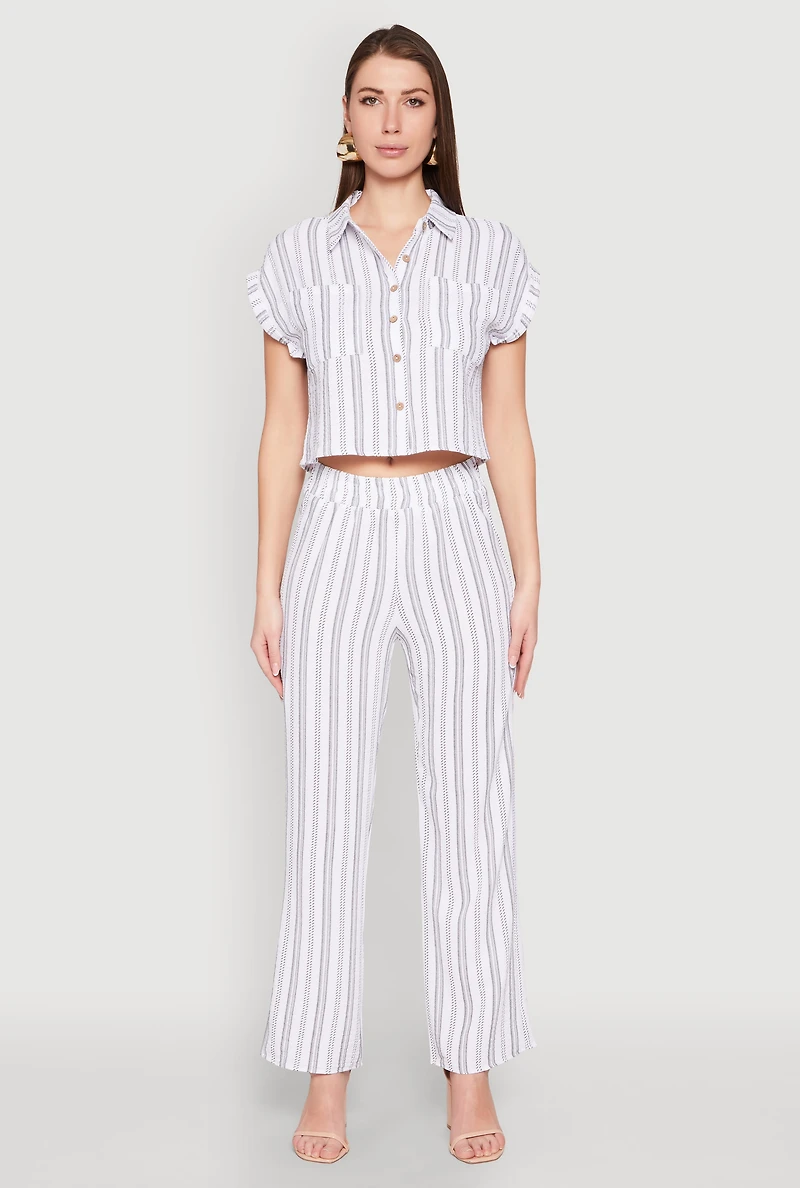 Womens Airy Striped Pattern Pants, White, Size M