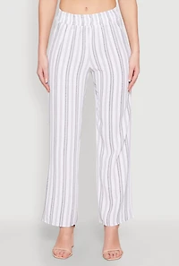 Womens Airy Striped Pattern Pants, White, Size S