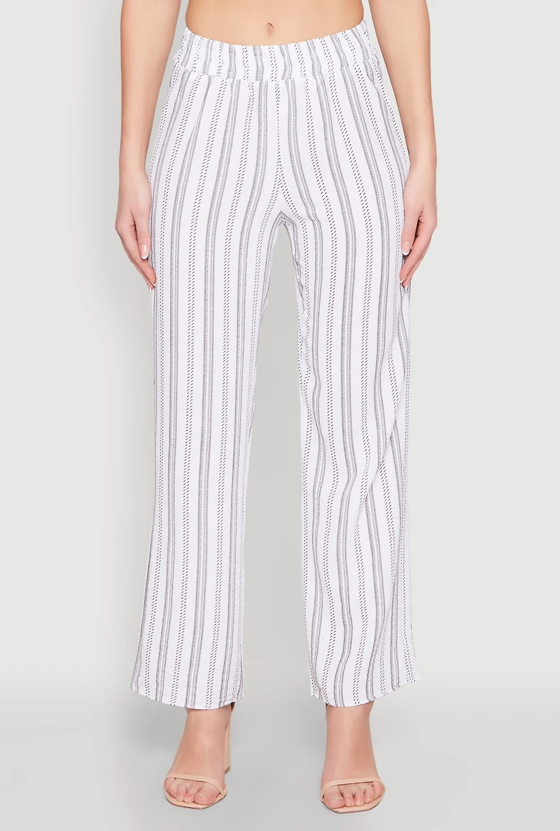 Womens Airy Striped Pattern Pants, White, Size M