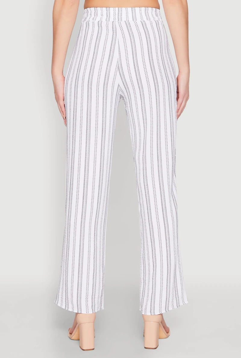 Womens Airy Striped Pattern Pants, White, Size M