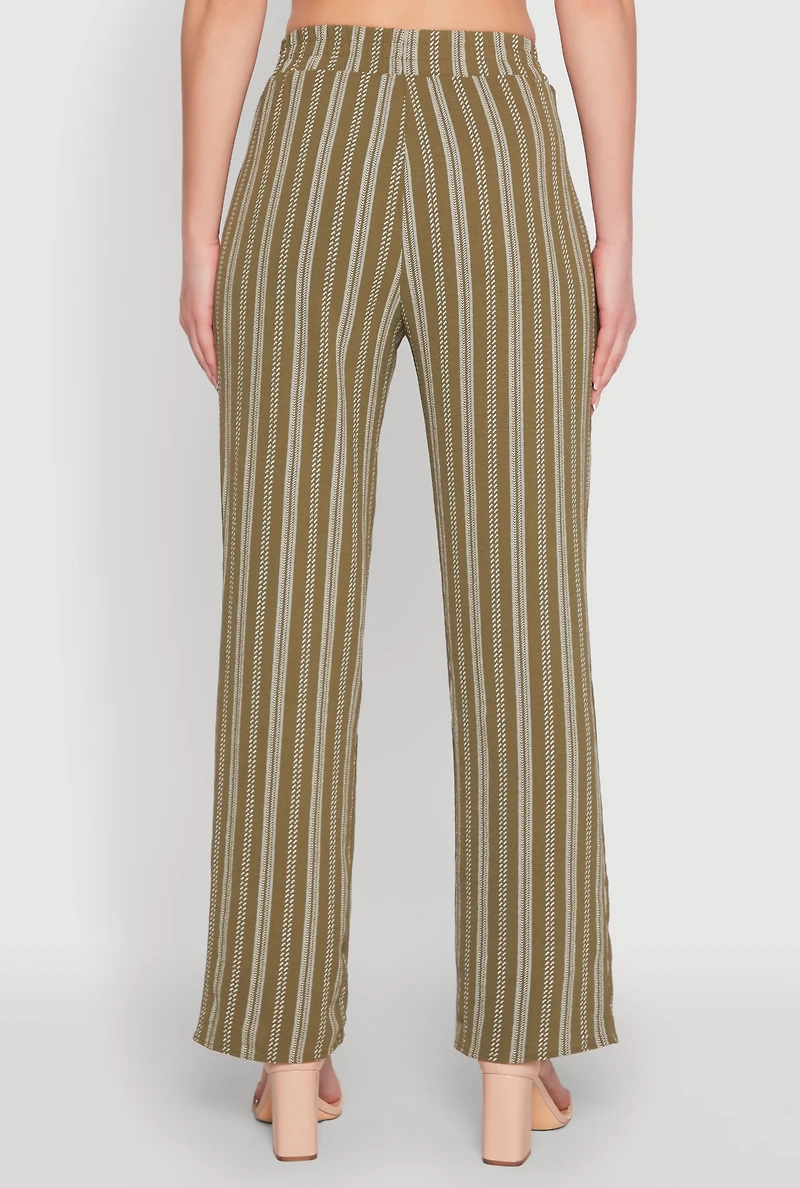 Womens Airy Striped Pattern Pants, Green, Size L