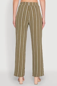 Womens Airy Striped Pattern Pants, Green, Size L