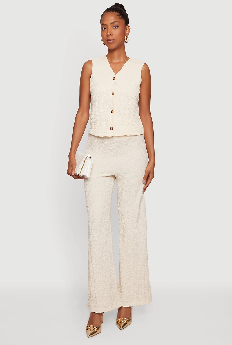 Textured Knit V Neck Button Front Vest