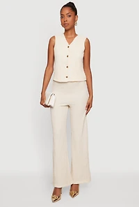 Textured Knit V Neck Button Front Vest