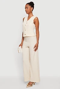 Textured Knit V Neck Button Front Vest