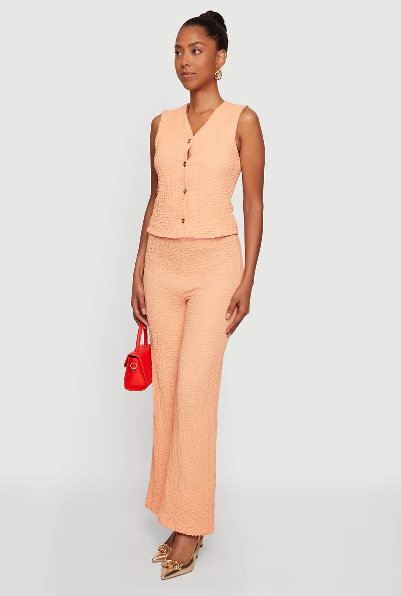 Textured Knit V Neck Button Front Vest