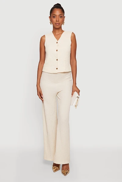 Textured Knit Drawstring High Waisted Pants