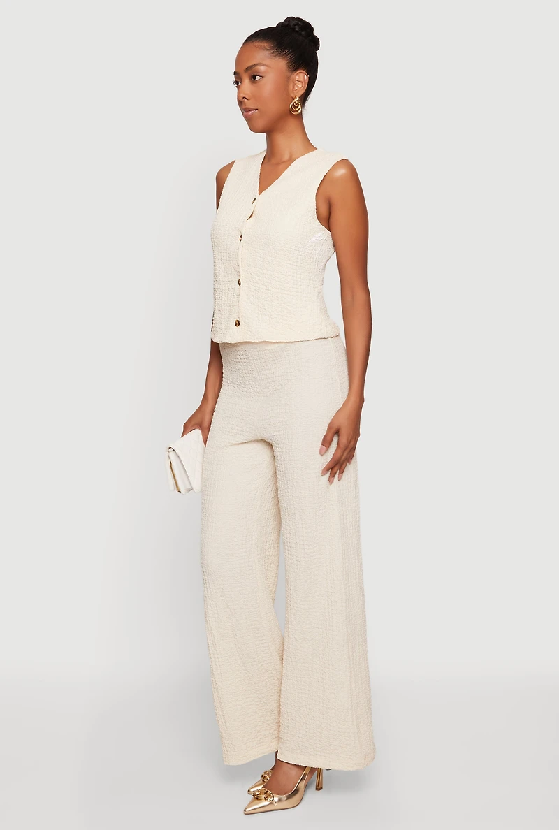 Textured Knit Drawstring High Waisted Pants