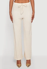 Textured Knit Drawstring High Waisted Pants