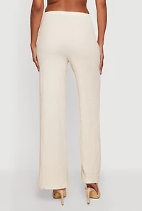 Textured Knit Drawstring High Waisted Pants