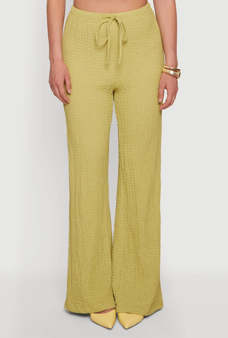 Textured Knit Drawstring High Waisted Pants