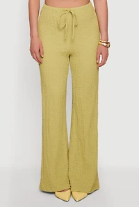 Textured Knit Drawstring High Waisted Pants