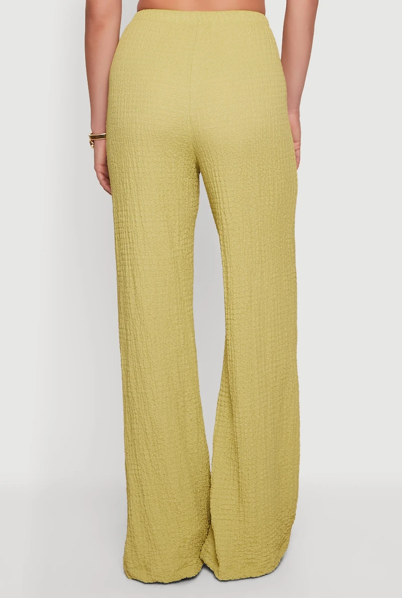Textured Knit Drawstring High Waisted Pants