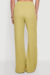 Textured Knit Drawstring High Waisted Pants
