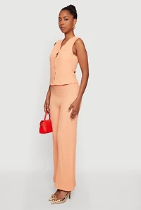 Textured Knit Drawstring High Waisted Pants