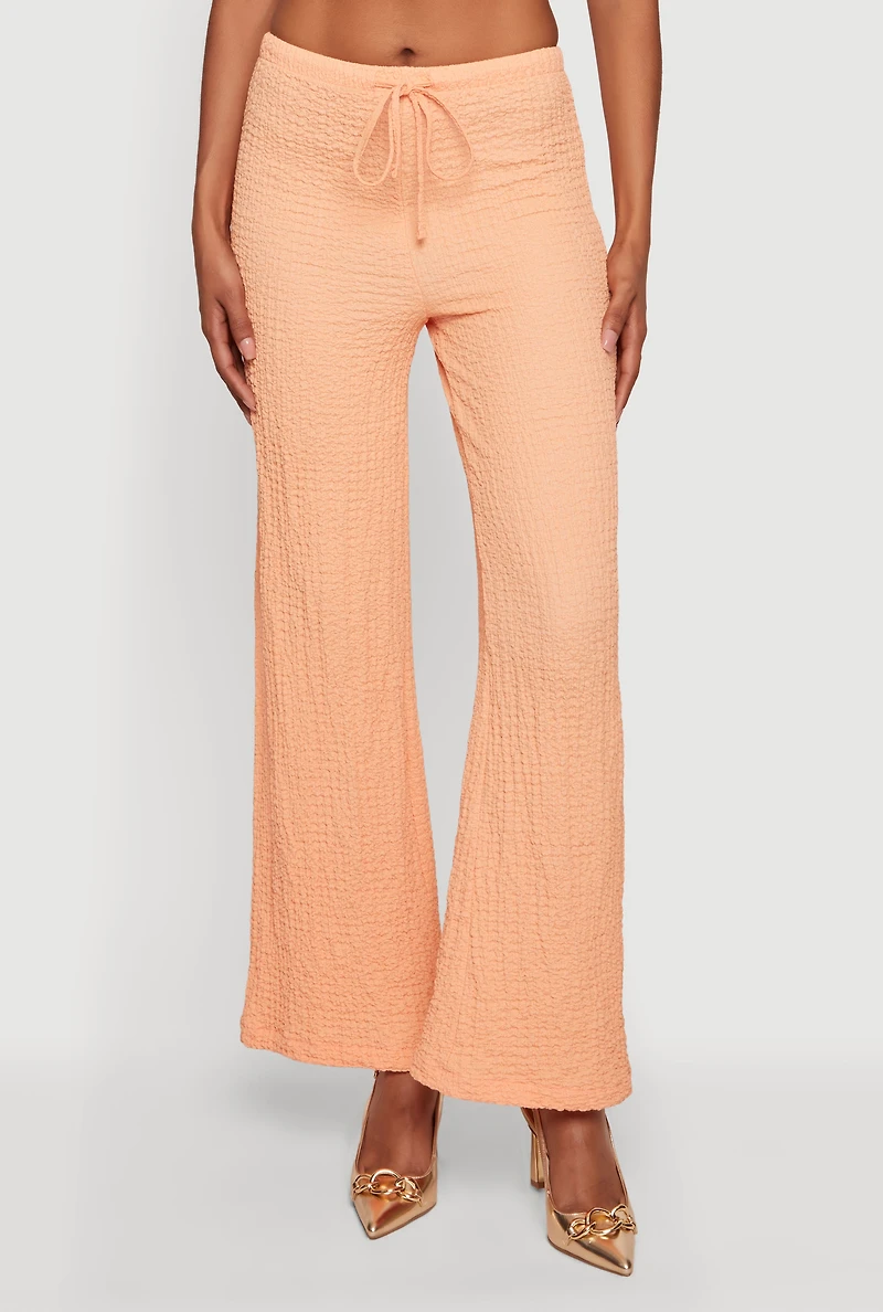 Textured Knit Drawstring High Waisted Pants