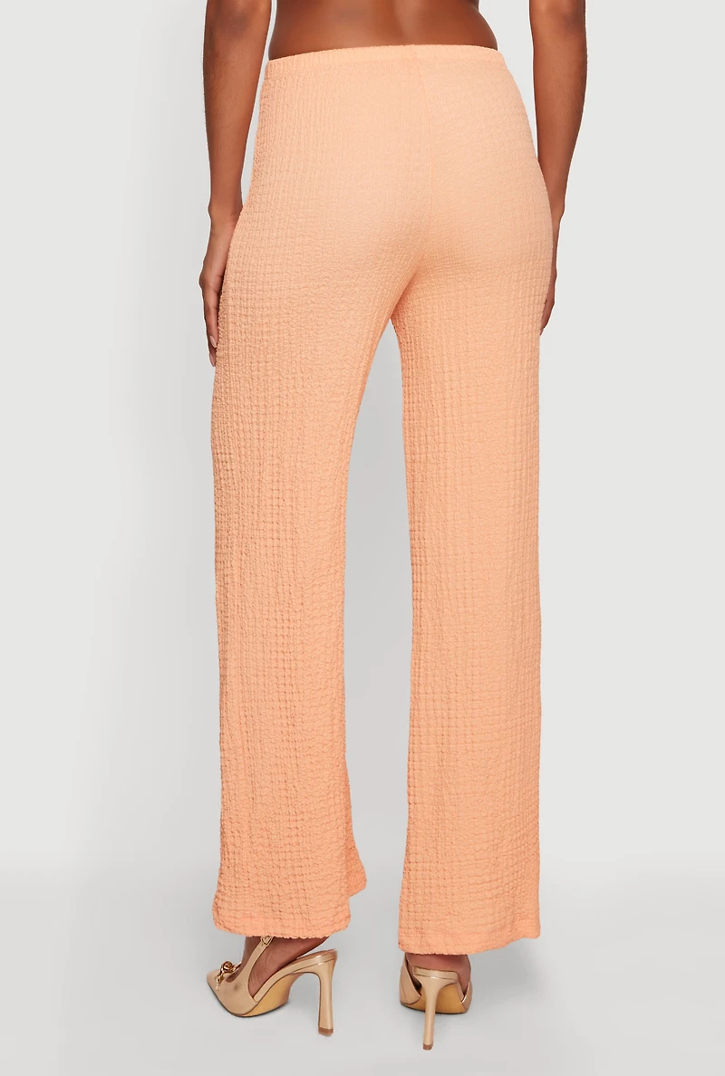 Textured Knit Drawstring High Waisted Pants