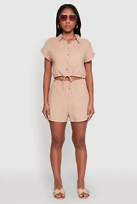 Womens Stylish High Waisted Shorts with Elastic Waist, Khaki, Size XL