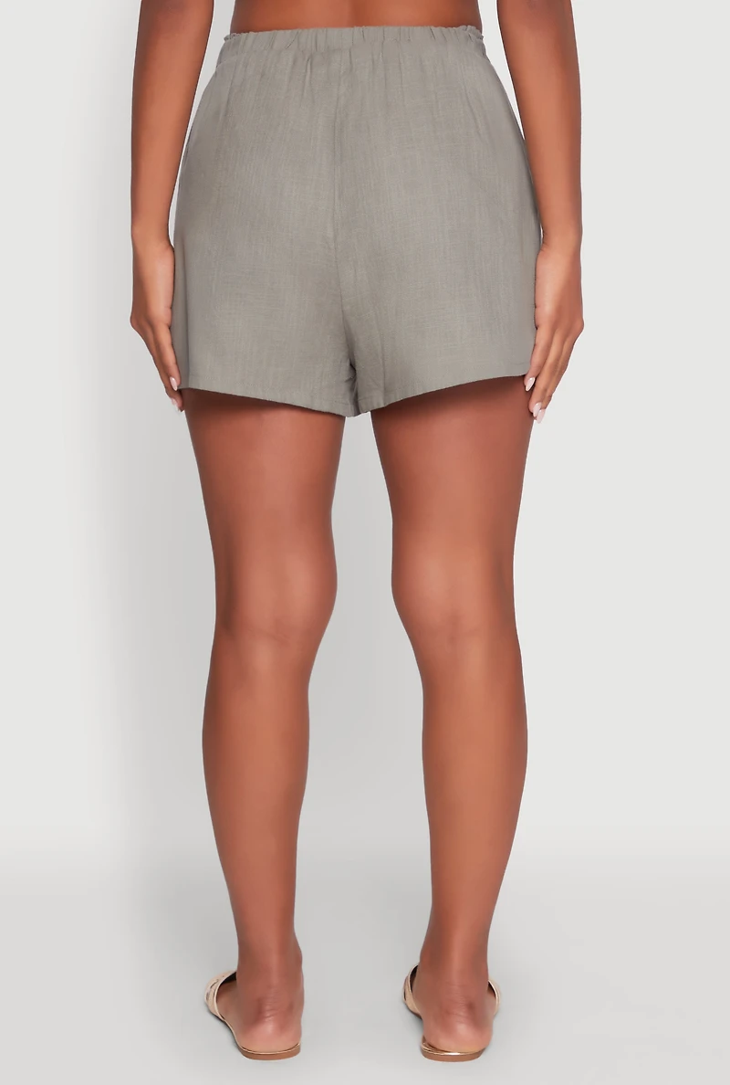 Womens Stylish High Waisted Shorts with Elastic Waist, S