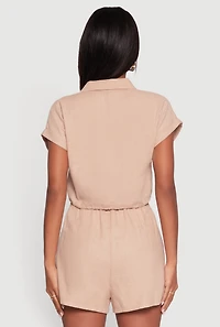 Womens Stylish Button Front Cropped Shirt with Rolled Cuffs, L