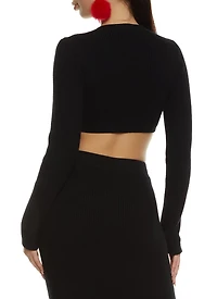 Womens Knit V Neck Cropped Sweater, Black, Size M