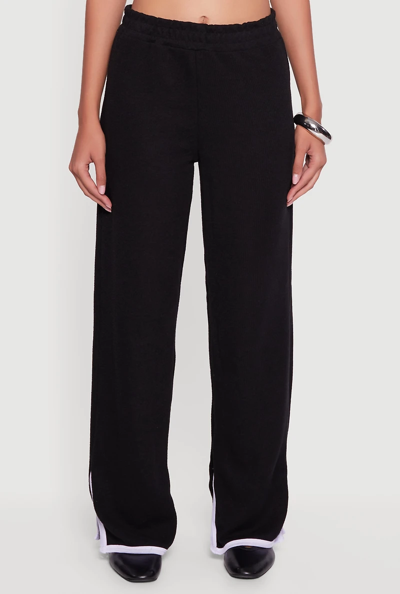 Womens Contrast Trim Slit Hem Wide Leg Pants, , Size XL