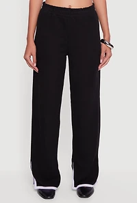 Womens Contrast Trim Slit Hem Wide Leg Pants,