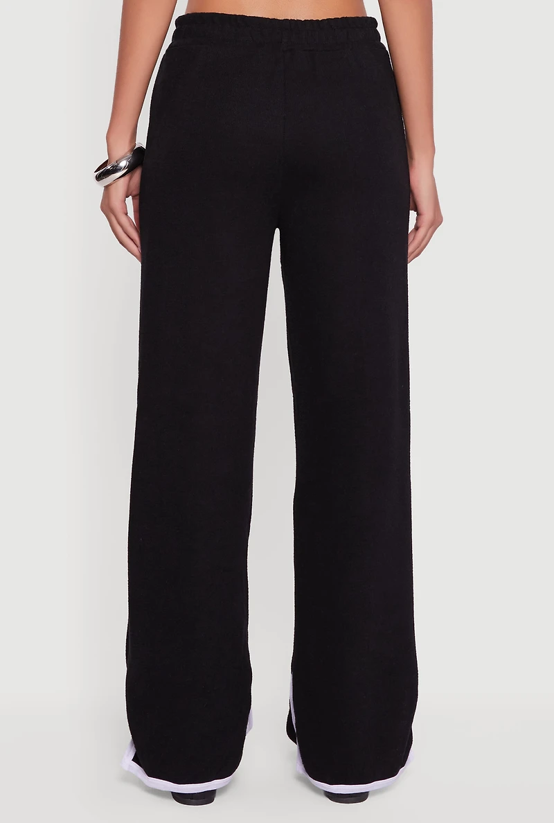 Womens Contrast Trim Slit Hem Wide Leg Pants, , Size XL