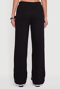Womens Contrast Trim Slit Hem Wide Leg Pants, , Size XL