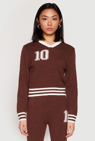 Womens Daisy Johnny Collar 10 Graphic Sweater, Brown, Size S