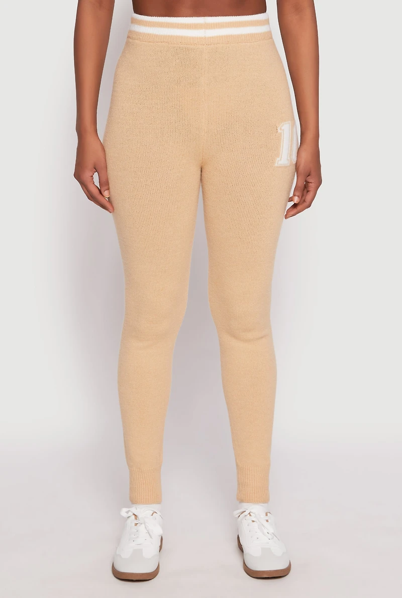 Womens Daisy Brushed Knit 10 High Waisted Sweatpants, Khaki, Size S