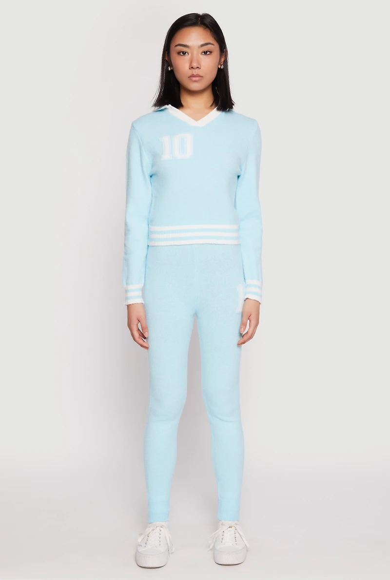 Womens Daisy Brushed Knit 10 High Waisted Sweatpants, Blue, Size S