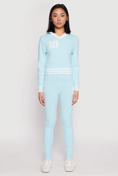 Womens Daisy Brushed Knit 10 High Waisted Sweatpants, Blue, Size S