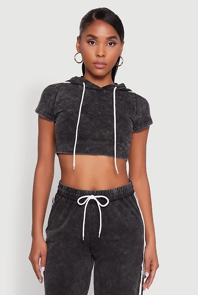 Womens Daisy Mineral Wash Varsity Stripe Hooded Crop Top,