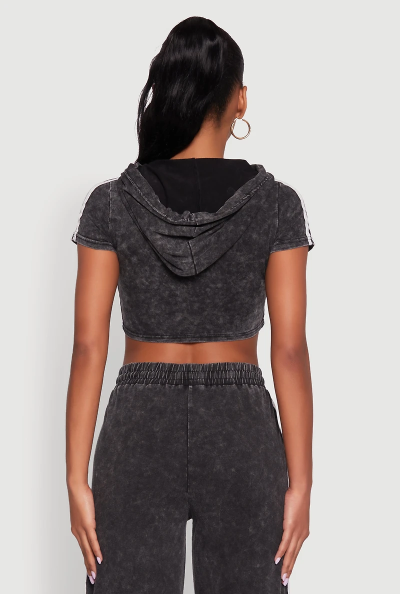 Daisy Mineral Wash Varsity Stripe Hooded Crop Top