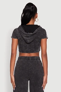 Daisy Mineral Wash Varsity Stripe Hooded Crop Top