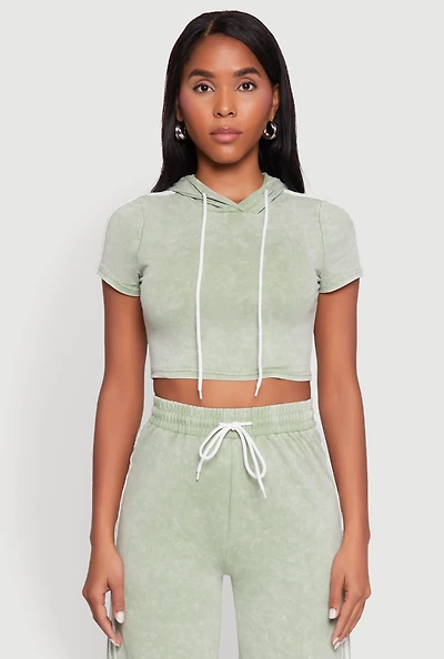 Daisy Mineral Wash Varsity Stripe Hooded Crop Top