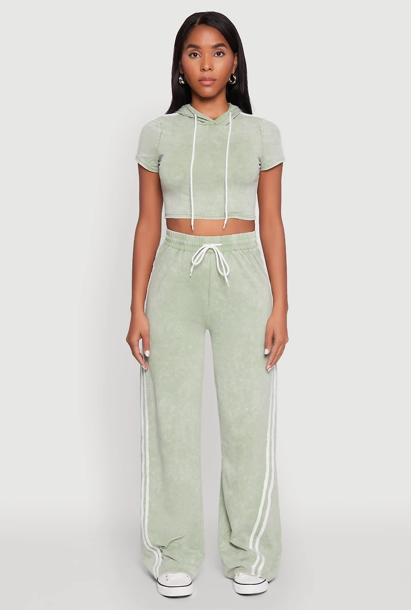 Daisy Mineral Wash Varsity Stripe Hooded Crop Top