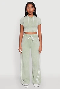 Daisy Mineral Wash Varsity Stripe Hooded Crop Top