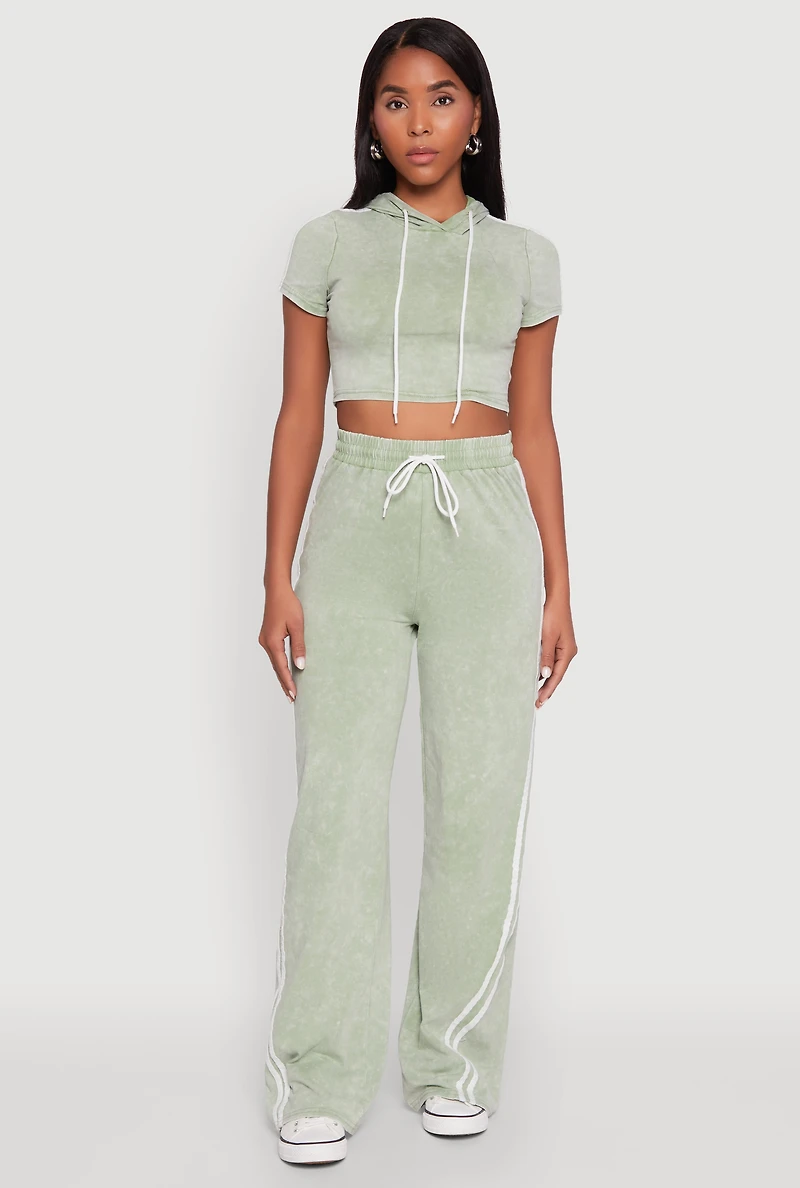 Daisy Mineral Wash Varsity Stripe Hooded Crop Top