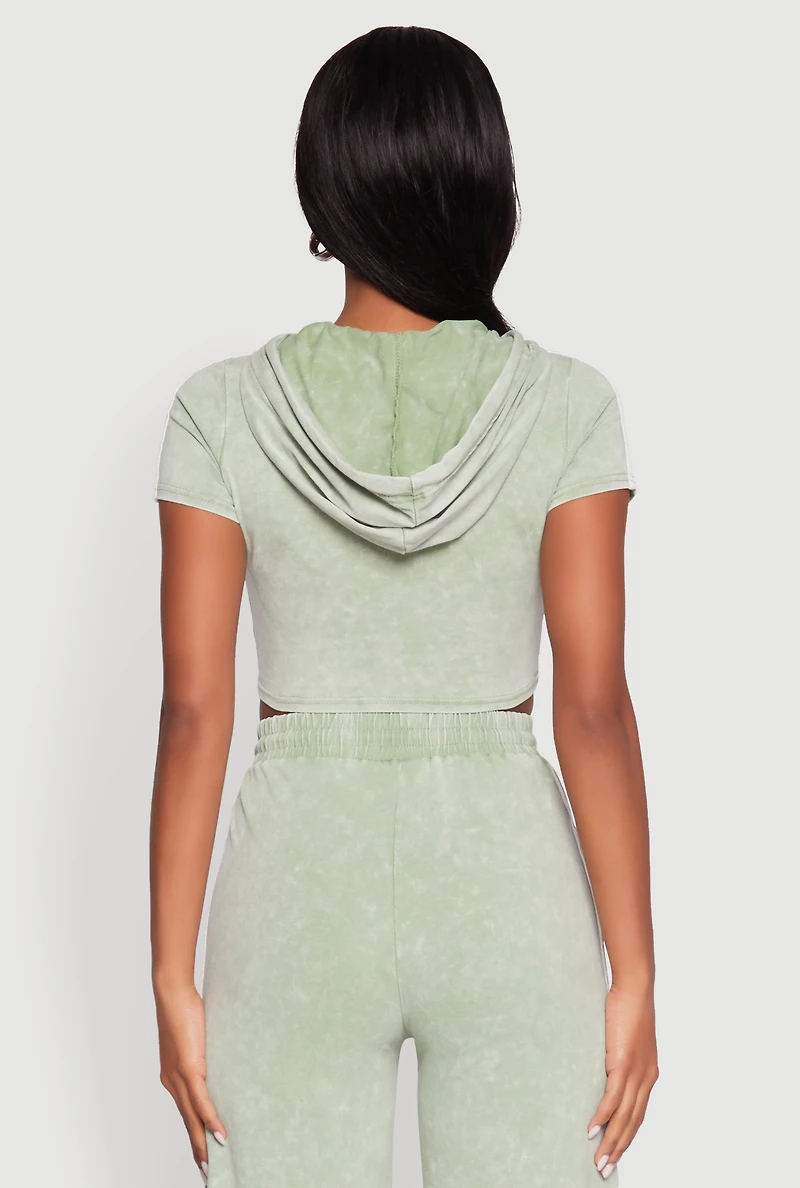 Daisy Mineral Wash Varsity Stripe Hooded Crop Top