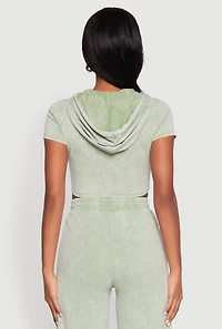 Daisy Mineral Wash Varsity Stripe Hooded Crop Top