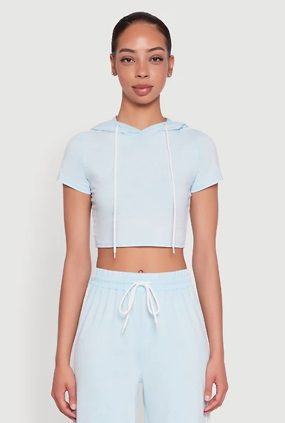 Womens Daisy Mineral Wash Varsity Stripe Hooded Crop Top,