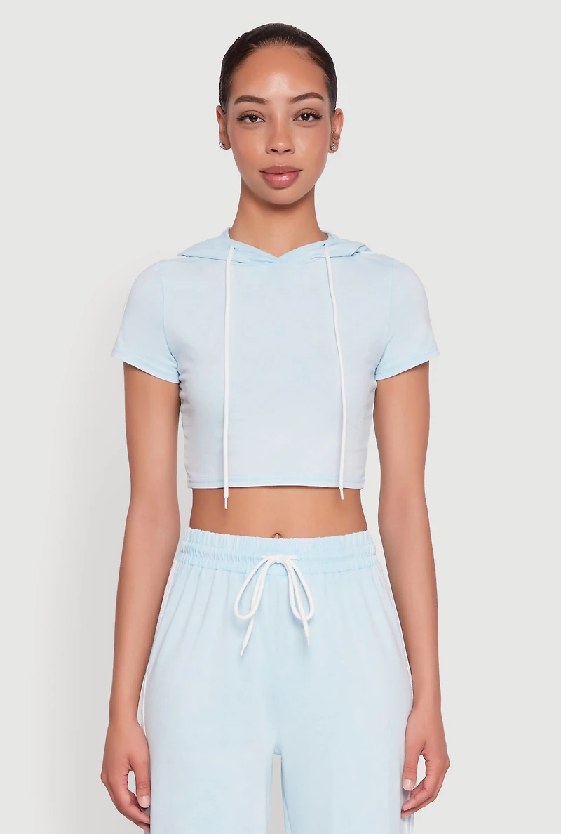 Daisy Mineral Wash Varsity Stripe Hooded Crop Top