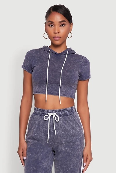 Womens Daisy Mineral Wash Varsity Stripe Hooded Crop Top,