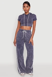 Womens Daisy Mineral Wash Varsity Stripe Hooded Crop Top,