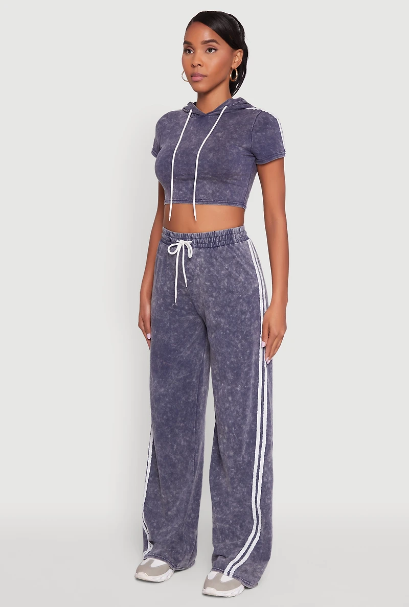 Womens Daisy Mineral Wash Varsity Stripe Hooded Crop Top,