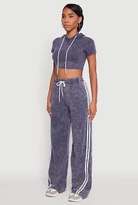 Womens Daisy Mineral Wash Varsity Stripe Hooded Crop Top,