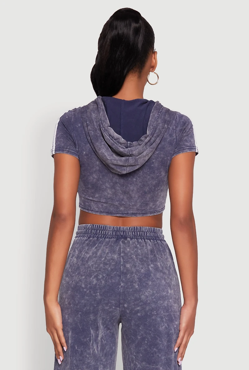 Womens Daisy Mineral Wash Varsity Stripe Hooded Crop Top,