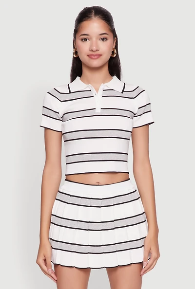 Womens Daisy Classic Fit Striped Cropped Polo Shirt, Multi, Size S